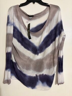 NWT LA Class Women's Medium Tie-Dye Long Sleeve Top in Navy & Taupe